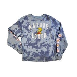The Simpsons Lisa Simpson Nature Lover Crew Sweatshirt Sz M Blue Tie Dye Floral